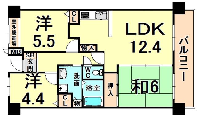 マルシェ伊丹(3LDK/6階)の間取り写真