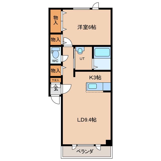 スカイハイツ豊岡中央(1LDK/2階)の間取り写真