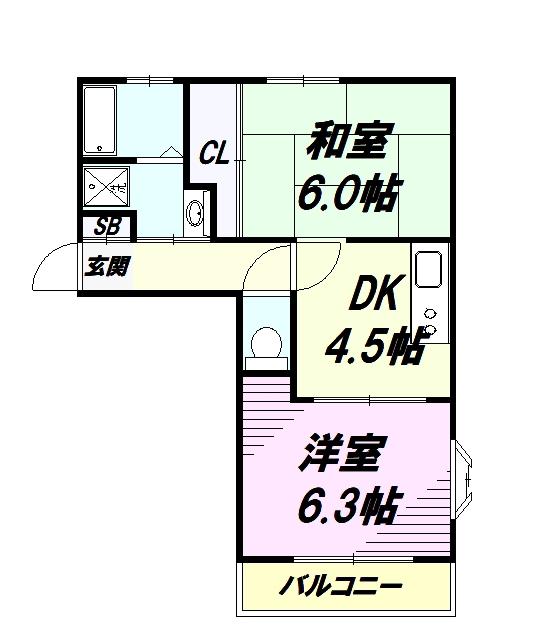 ウィンディア いそぬま(2DK/2階)の間取り写真