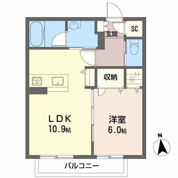 カーサ・レインボー2(1LDK/1階)の間取り写真