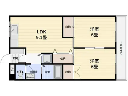 サンハイツ菊鈴(2LDK/4階)の間取り写真