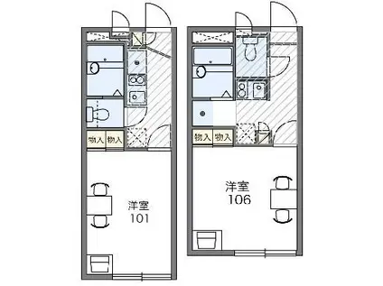 レオパレス昴555F(1K/1階)の間取り写真