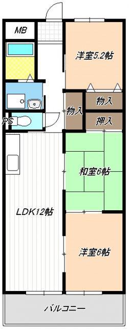 陽明ハイツ(3LDK/4階)の間取り写真