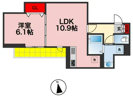 D-ROOM弁天3丁目 A棟(1LDK/3階)の間取り写真