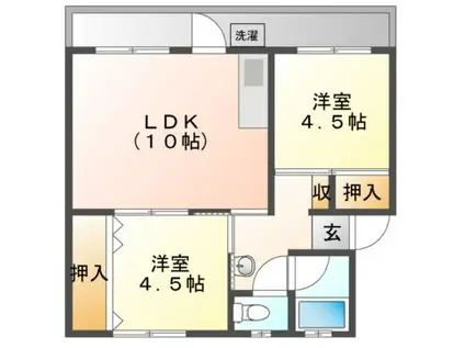 ヤマモトアパート(2LDK/2階)の間取り写真