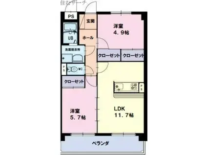 プリリアンスTAKEKOSHI A(2LDK/2階)の間取り写真