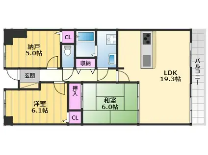 Kハーモニー和泉(2SLDK/5階)の間取り写真