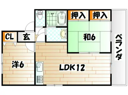 ニューセジュール緑ヶ丘C棟(2LDK/2階)の間取り写真