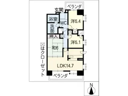 ステイツ四日市1206号(3LDK/12階)の間取り写真