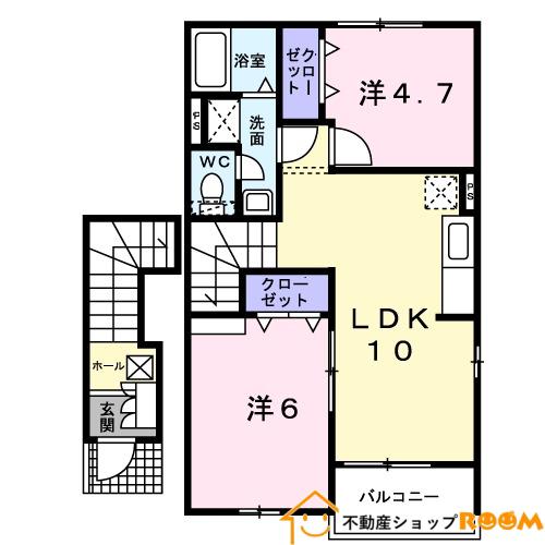 カロスアンセ弐番館(2LDK/2階)の間取り写真