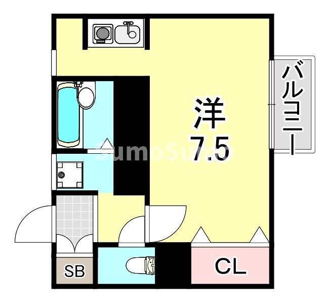 プランドール湊川(1K/1階)の間取り写真
