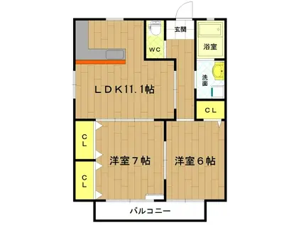 ソーレンサイド(2LDK/1階)の間取り写真