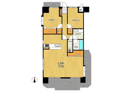 ダイアパレス水前寺第2(2LDK/11階)の間取り写真