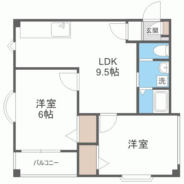 ツインリッチ 藤崎(2LDK/2階)の間取り写真