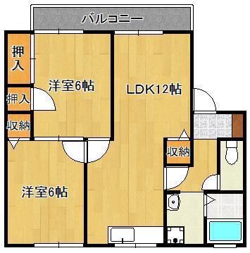 ベルメゾン瓜生I(2LDK/2階)の間取り写真