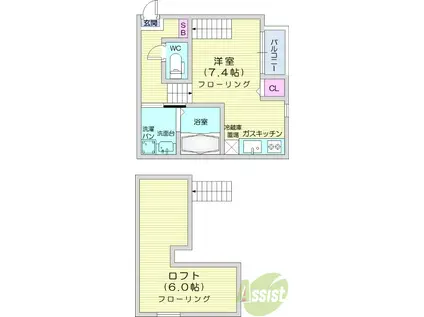 ハーモニーテラス東仙台14(1K/1階)の間取り写真