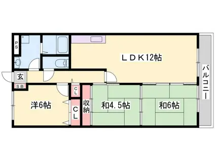 エスペレールII(3LDK/1階)の間取り写真