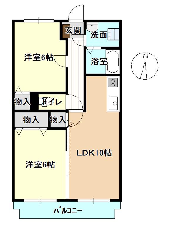 ウィング上犬童(2LDK/1階)の間取り写真