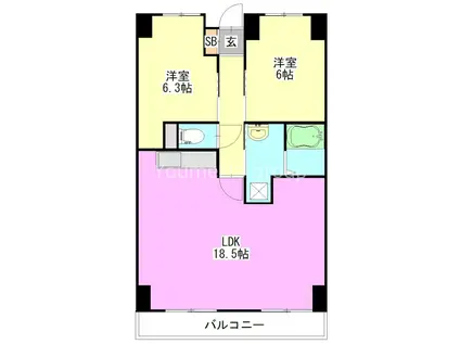 リバーサイドヒルズ西富水(2LDK/3階)の間取り写真