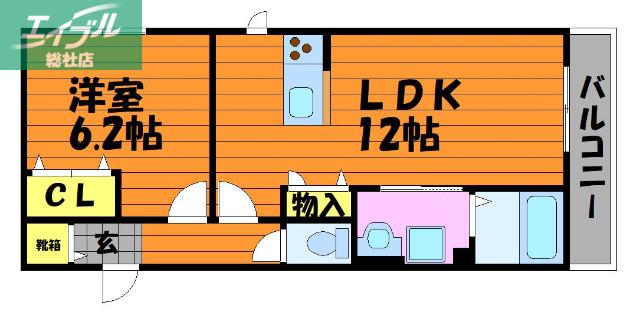 カナリア(1LDK/2階)の間取り写真