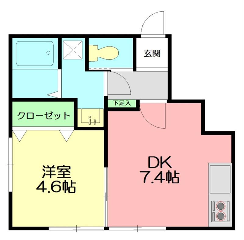 HB浜町II(1DK/2階)の間取り写真