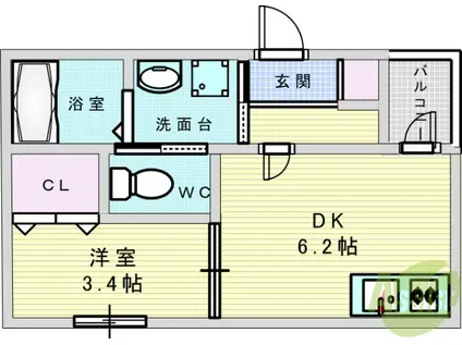 FLEUR BRANC(1DK/1階)の間取り写真