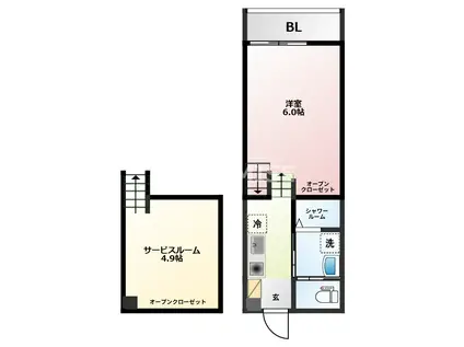 デ・クメール扇町(1SK/1階)の間取り写真