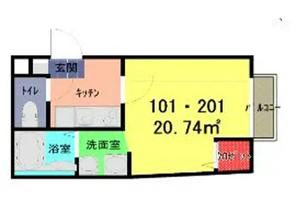 アズリア岩槻(1K/1階)の間取り写真