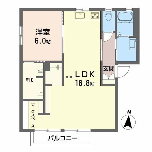シャンドフルールB棟(1LDK/2階)の間取り写真