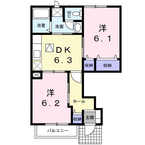 アーバンガーデン B(2DK/1階)の間取り写真