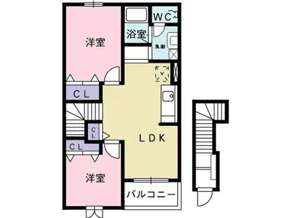 ローレル落合II(2LDK/2階)の間取り写真