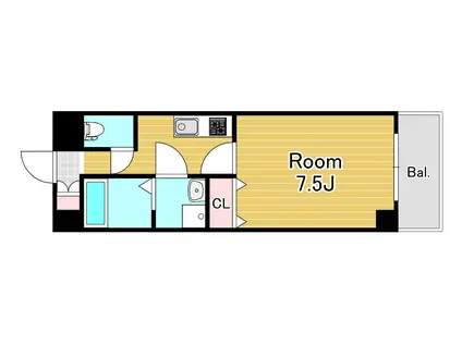 アスヴェル梅田ウエスト(1K/7階)の間取り写真