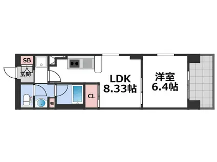 コンソラーレ上町台II(1LDK/5階)の間取り写真