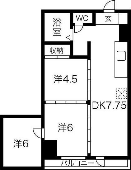 ヴィラナリー瑞穂(3DK/4階)の間取り写真