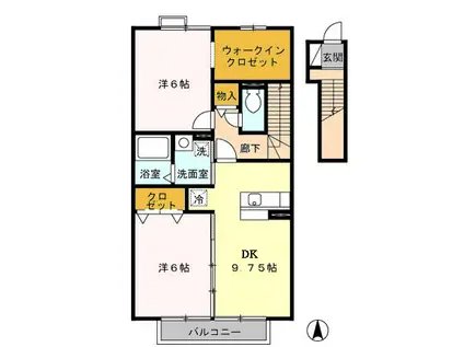 ボルドール V(2DK/2階)の間取り写真