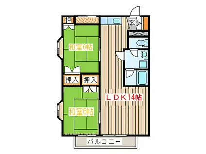 シャト-K.T(2LDK/1階)の間取り写真