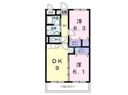 クレマチス(2DK/1階)の間取り写真