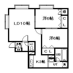エスパニア砂川I(2LDK/2階)の間取り写真