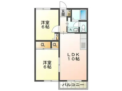 セントヒルズ(2LDK/2階)の間取り写真