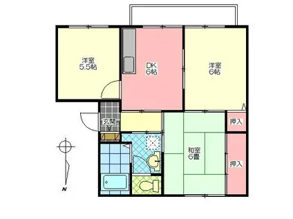 ディアス彩A棟(3DK/1階)の間取り写真