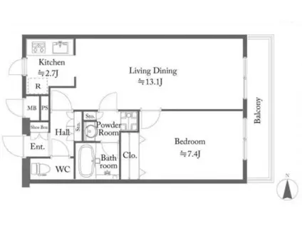 プレール・ドゥーク新宿中落合(1LDK/4階)の間取り写真