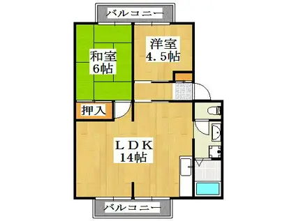 グリーンベルIIA(2LDK/2階)の間取り写真