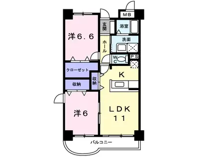 城南マンション(2LDK/1階)の間取り写真