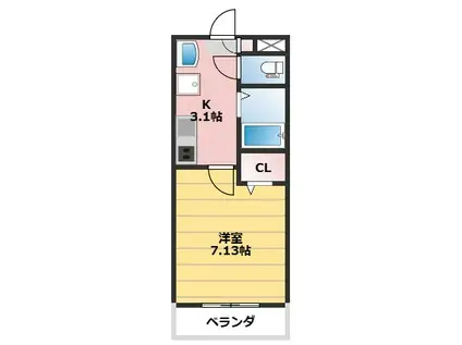 ウェーブレジデンス北長瀬(1K/1階)の間取り写真