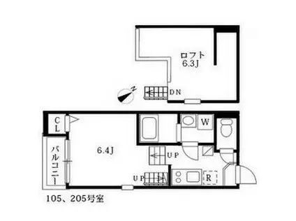 ハーモニーテラス萩原町(1K/2階)の間取り写真