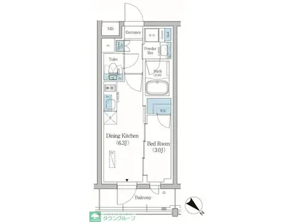 プライムブリス品川旗の台(1DK/1階)の間取り写真