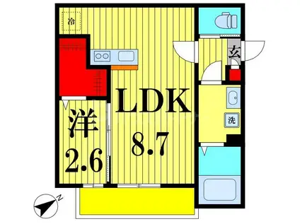 KEIAI RESIDENCE 北小金III(1LDK/2階)の間取り写真