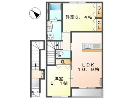 カーサプリマヴェーラ(2LDK/2階)の間取り写真