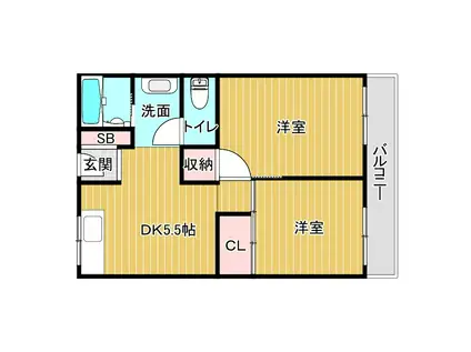長居椿マンション(2DK/5階)の間取り写真