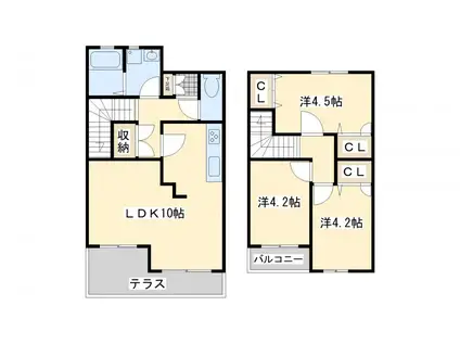 藤原テラスハウス(3LDK/1階)の間取り写真